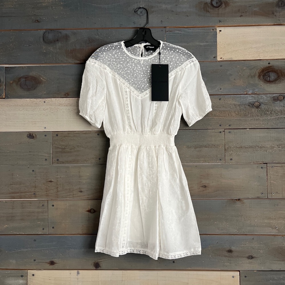 The Kooples White Lace Smocked Mini Dress Coquette